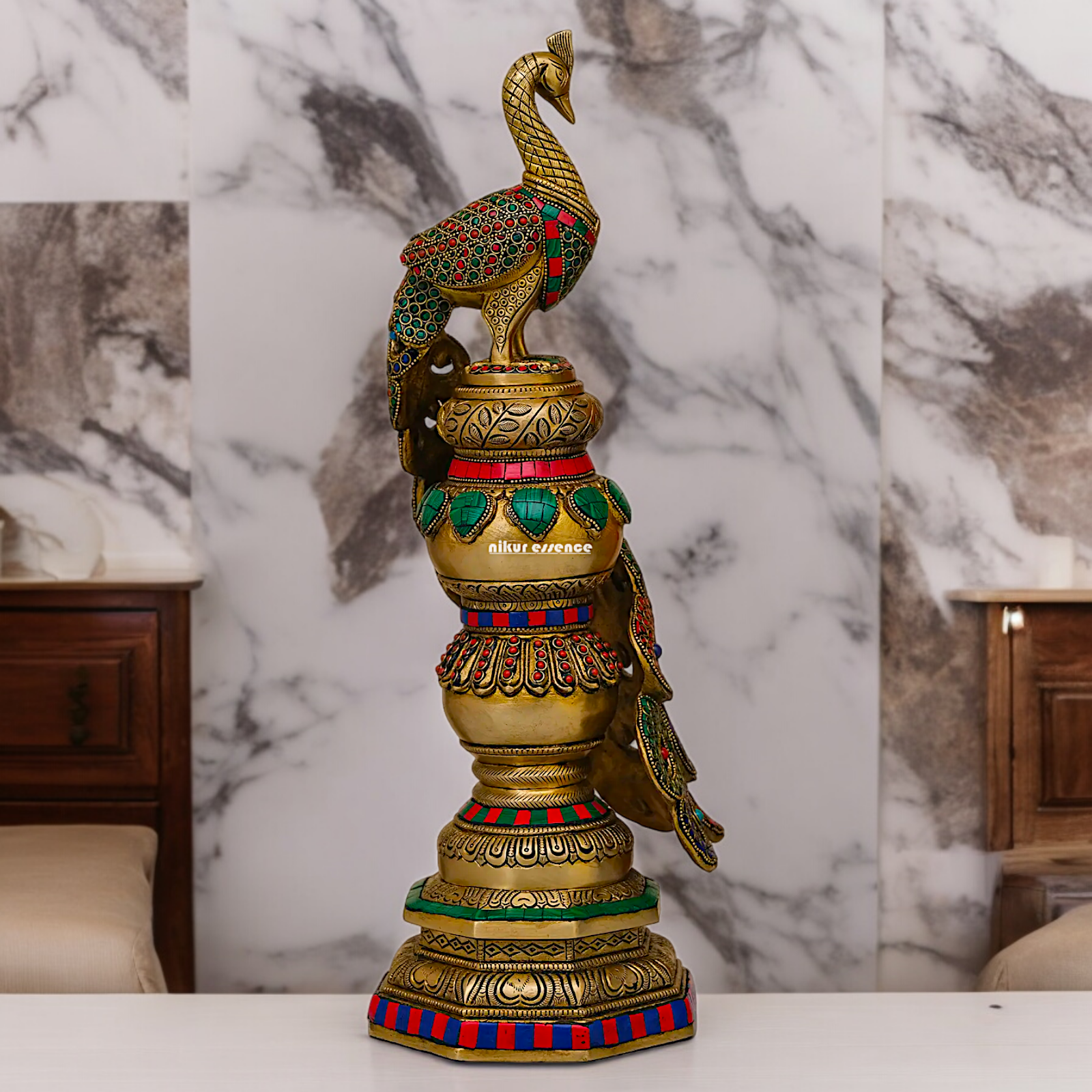Buy Peacock Idol with Stone Work - 20 inches Nikuressence