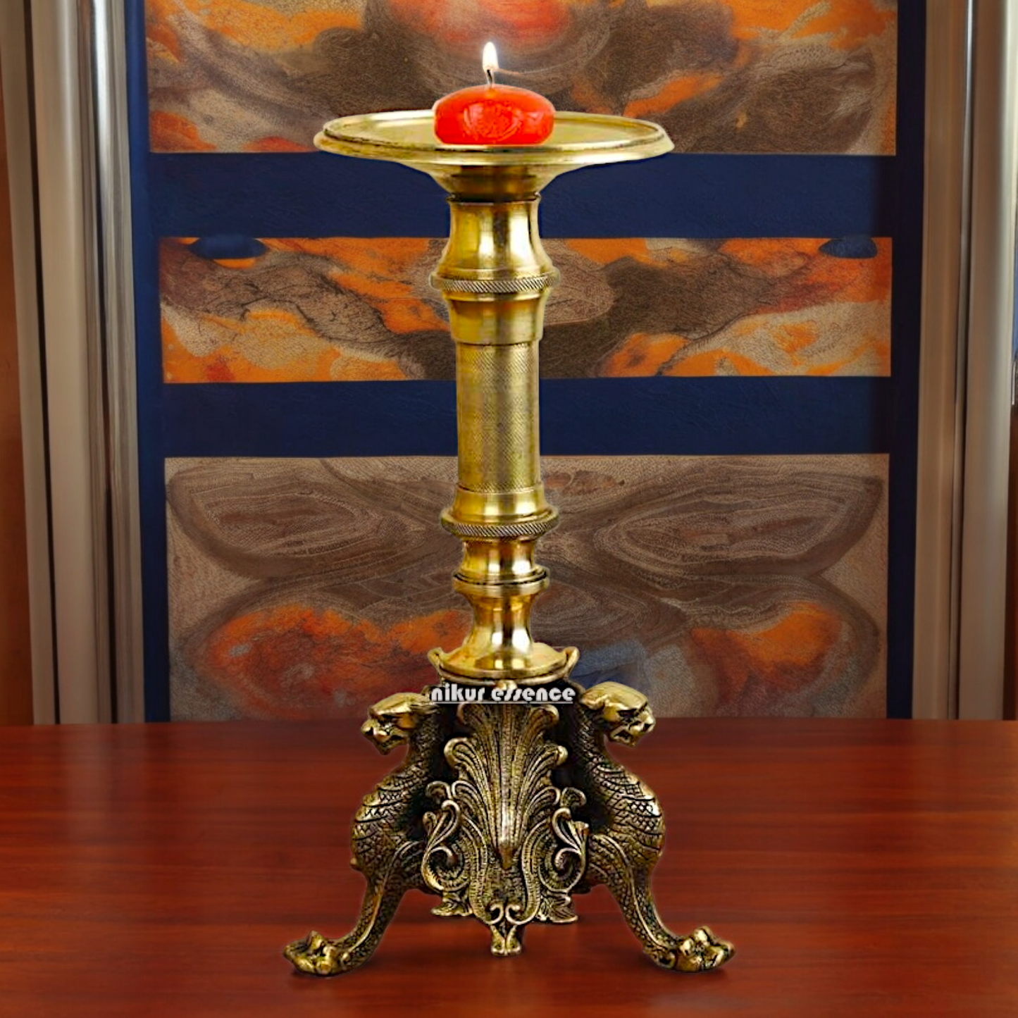 Large Solid Brass Diya Candle Stand - 12.6 inches Nikuressence