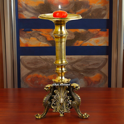 Large Solid Brass Diya Candle Stand - 12.6 inches Nikuressence