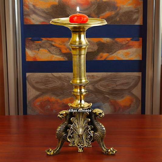Large Solid Brass Diya Candle Stand - 12.6 inches Nikuressence