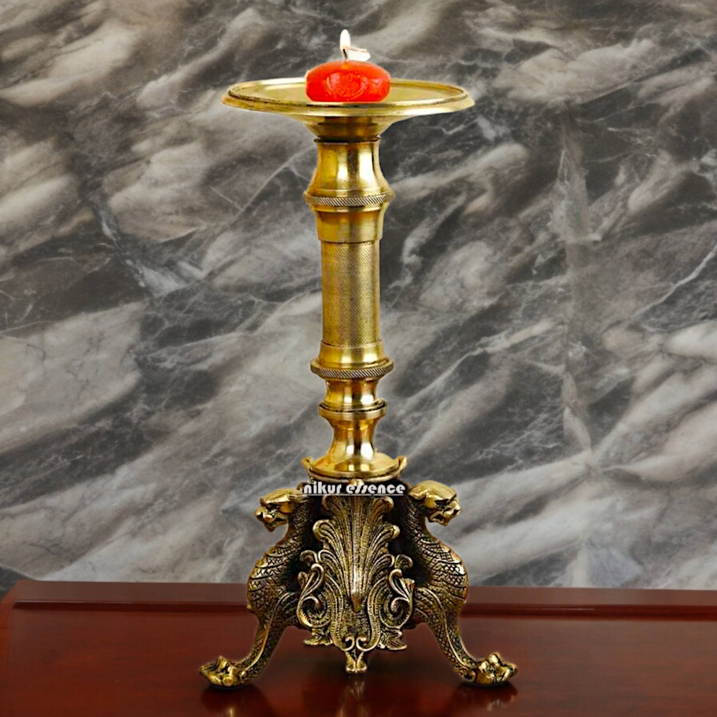 Large Solid Brass Diya Candle Stand - 12.6 inches Nikuressence