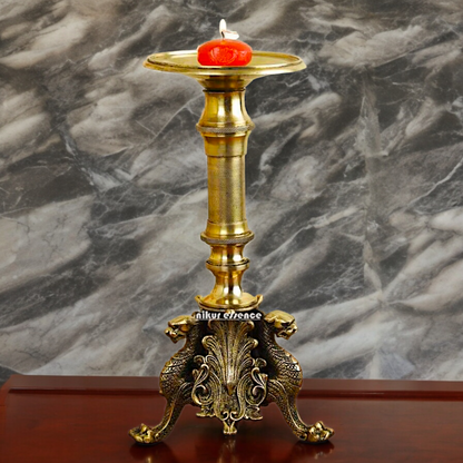 Large Solid Brass Diya Candle Stand - 12.6 inches Nikuressence
