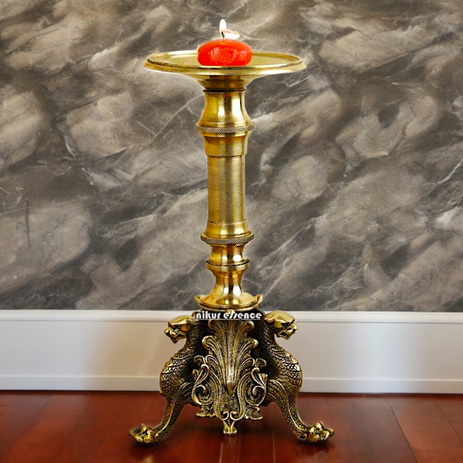 Large Solid Brass Diya Candle Stand - 12.6 inches Nikuressence