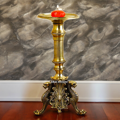 Large Solid Brass Diya Candle Stand - 12.6 inches Nikuressence