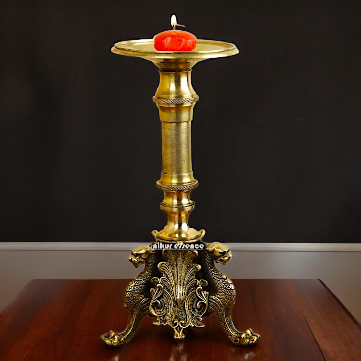 Large Solid Brass Diya Candle Stand - 12.6 inches Nikuressence