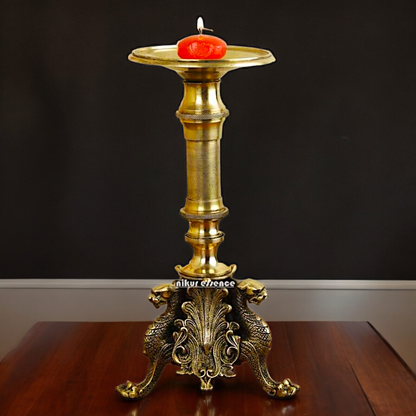 Large Solid Brass Diya Candle Stand - 12.6 inches Nikuressence