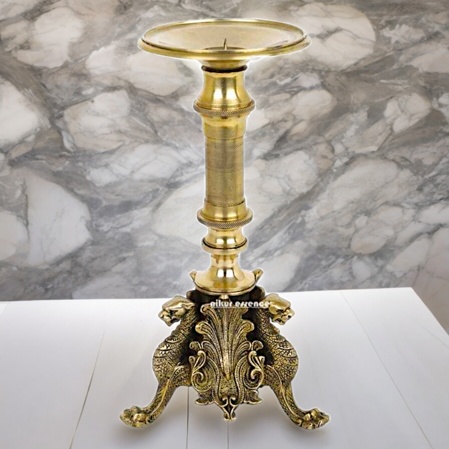Large Solid Brass Diya Candle Stand - 12.6 inches Nikuressence
