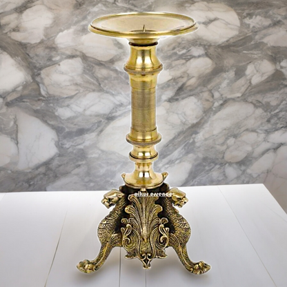 Large Solid Brass Diya Candle Stand - 12.6 inches Nikuressence