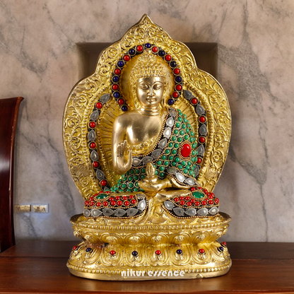 Shop Buddha Brass Statue with Stone Work - 10 inches Nikuressence