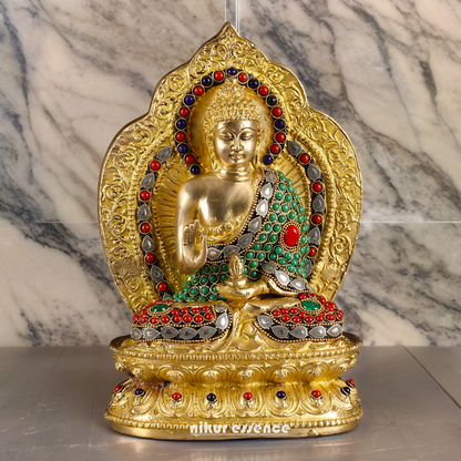 Shop Buddha Brass Statue with Stone Work - 10 inches Nikuressence