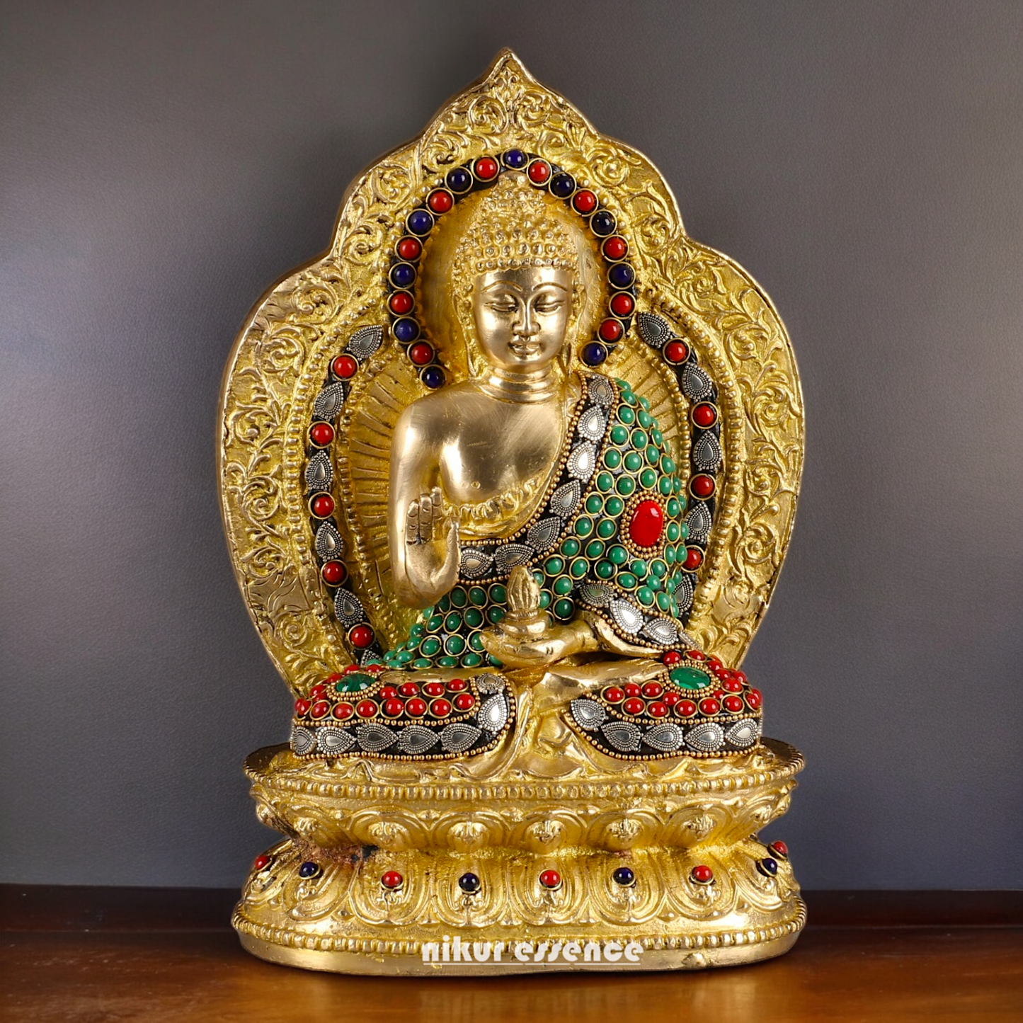 Shop Buddha Brass Statue with Stone Work - 10 inches Nikuressence