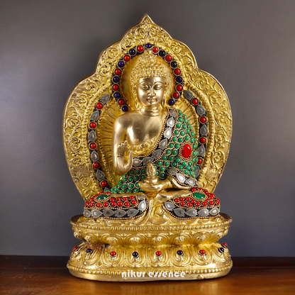 Shop Buddha Brass Statue with Stone Work - 10 inches Nikuressence