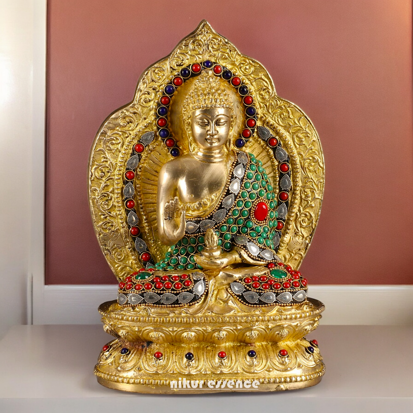 Shop Buddha Brass Statue with Stone Work - 10 inches Nikuressence