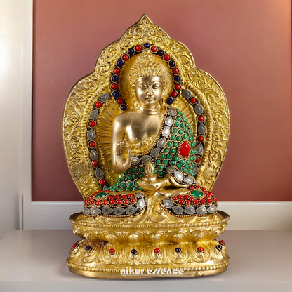 Shop Buddha Brass Statue with Stone Work - 10 inches Nikuressence