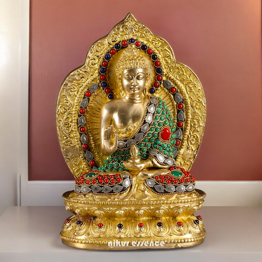 Shop Buddha Brass Statue with Stone Work - 10 inches Nikuressence