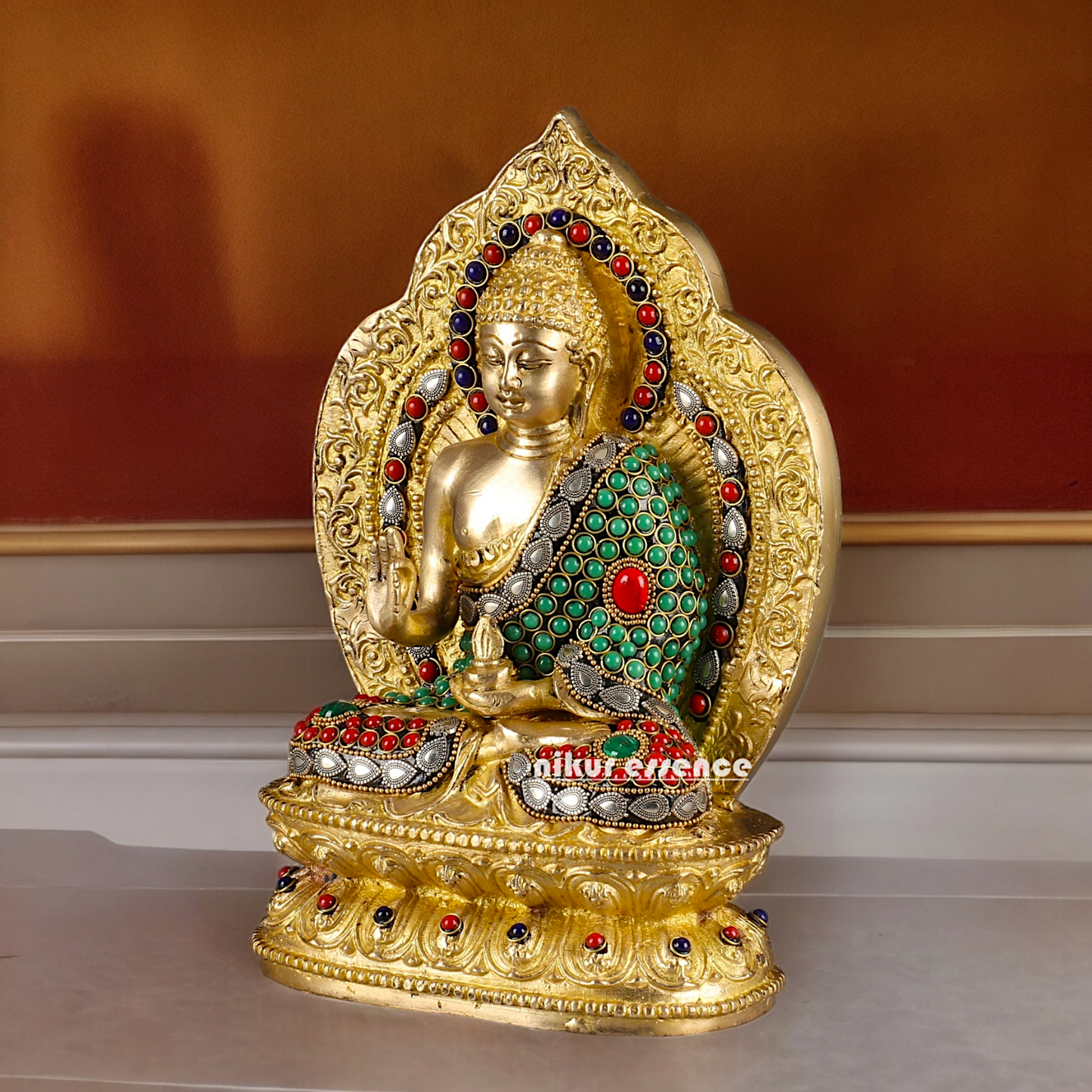 Shop Buddha Brass Statue with Stone Work - 10 inches Nikuressence