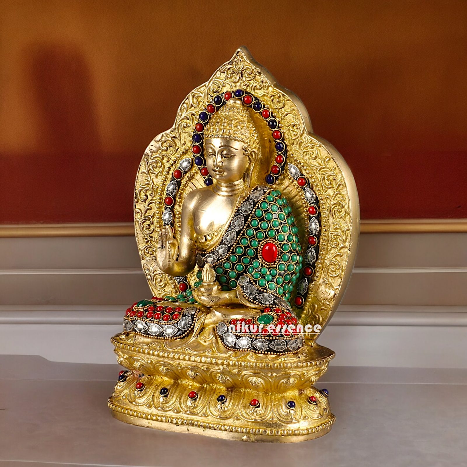 Shop Buddha Brass Statue with Stone Work - 10 inches Nikuressence