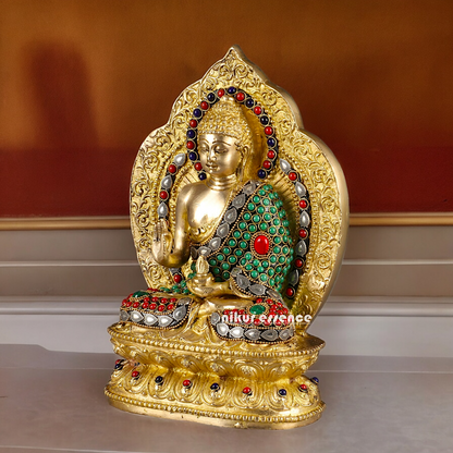 Shop Buddha Brass Statue with Stone Work - 10 inches Nikuressence