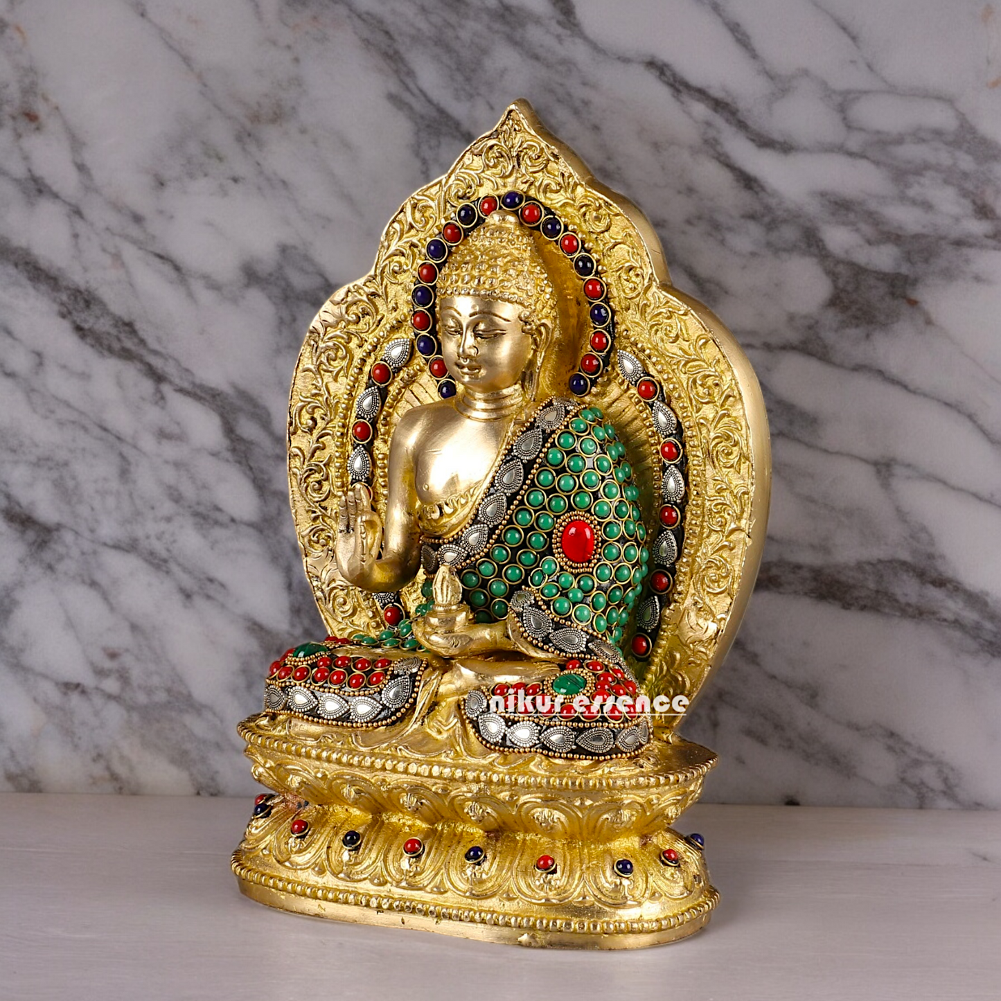 Shop Buddha Brass Statue with Stone Work - 10 inches Nikuressence