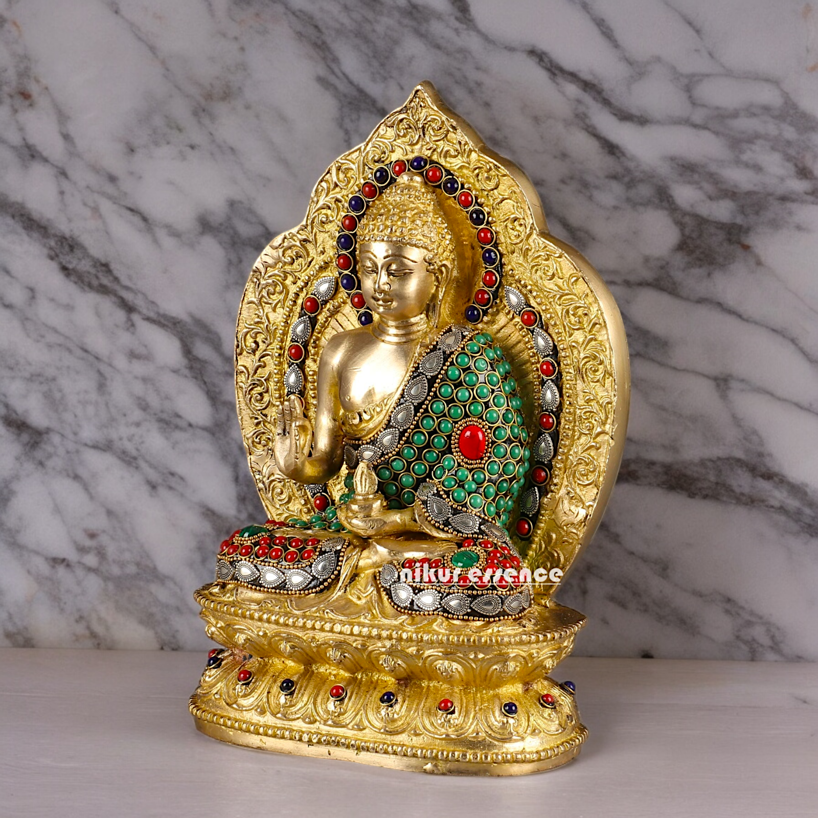 Shop Buddha Brass Statue with Stone Work - 10 inches Nikuressence