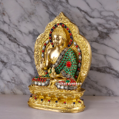 Shop Buddha Brass Statue with Stone Work - 10 inches Nikuressence