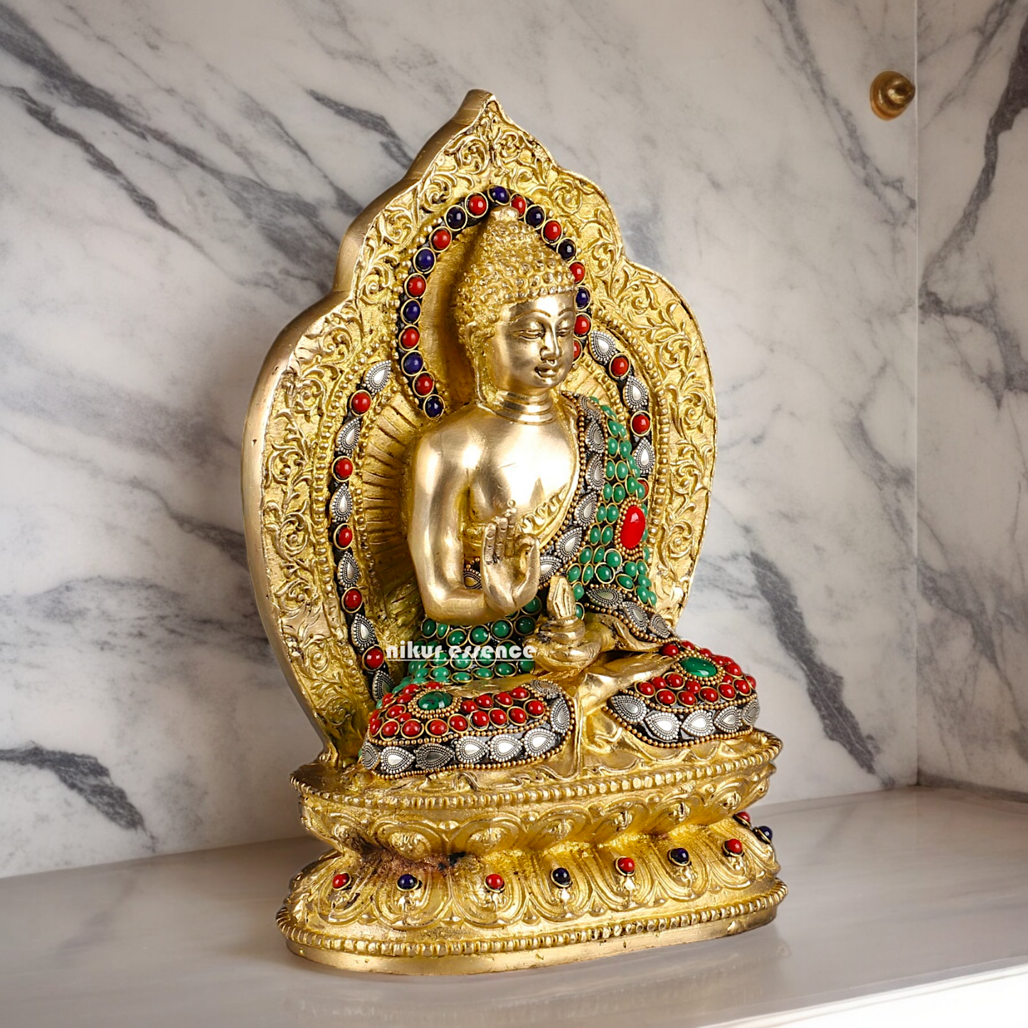 Shop Buddha Brass Statue with Stone Work - 10 inches Nikuressence
