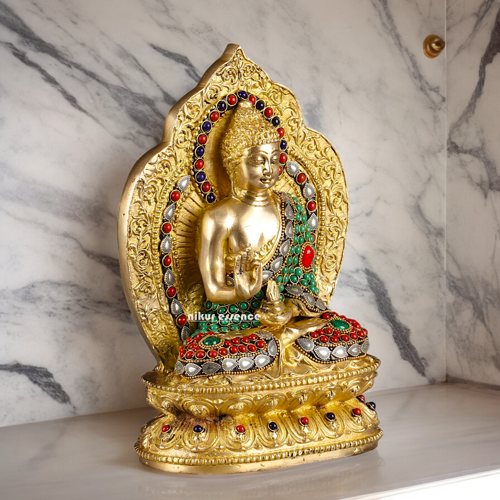 Shop Buddha Brass Statue with Stone Work - 10 inches Nikuressence