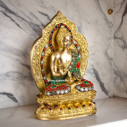 Shop Buddha Brass Statue with Stone Work - 10 inches Nikuressence