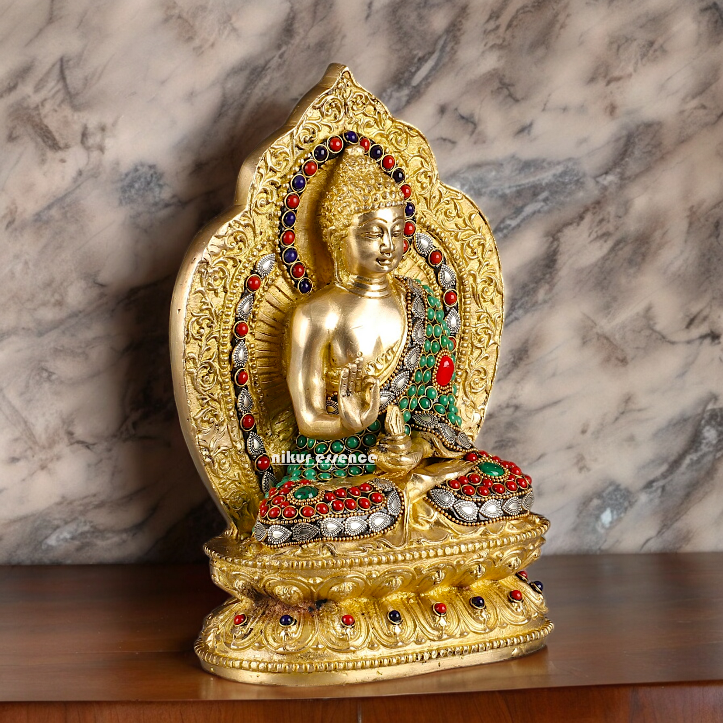 Shop Buddha Brass Statue with Stone Work - 10 inches Nikuressence