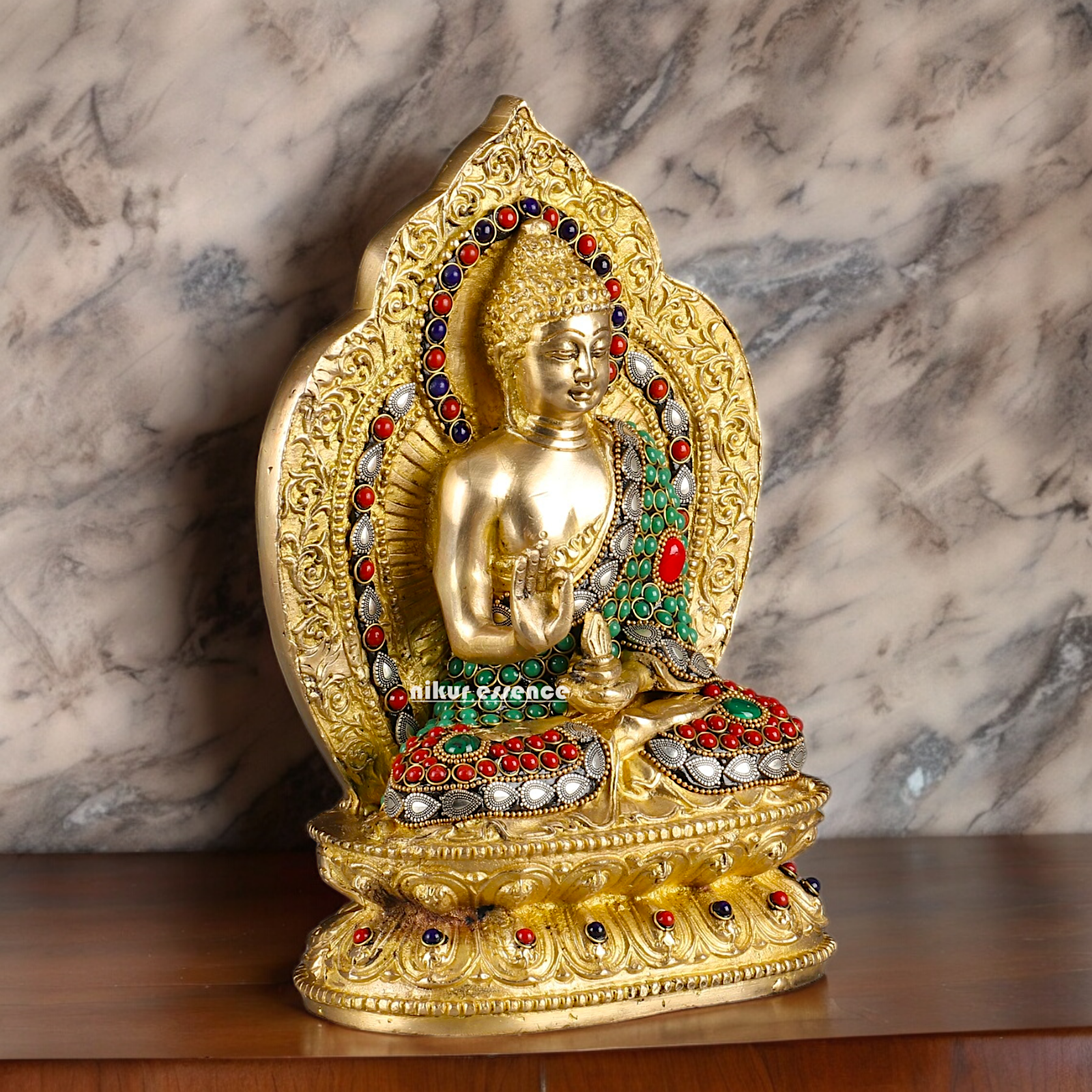 Shop Buddha Brass Statue with Stone Work - 10 inches Nikuressence