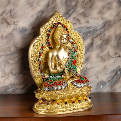Shop Buddha Brass Statue with Stone Work - 10 inches Nikuressence