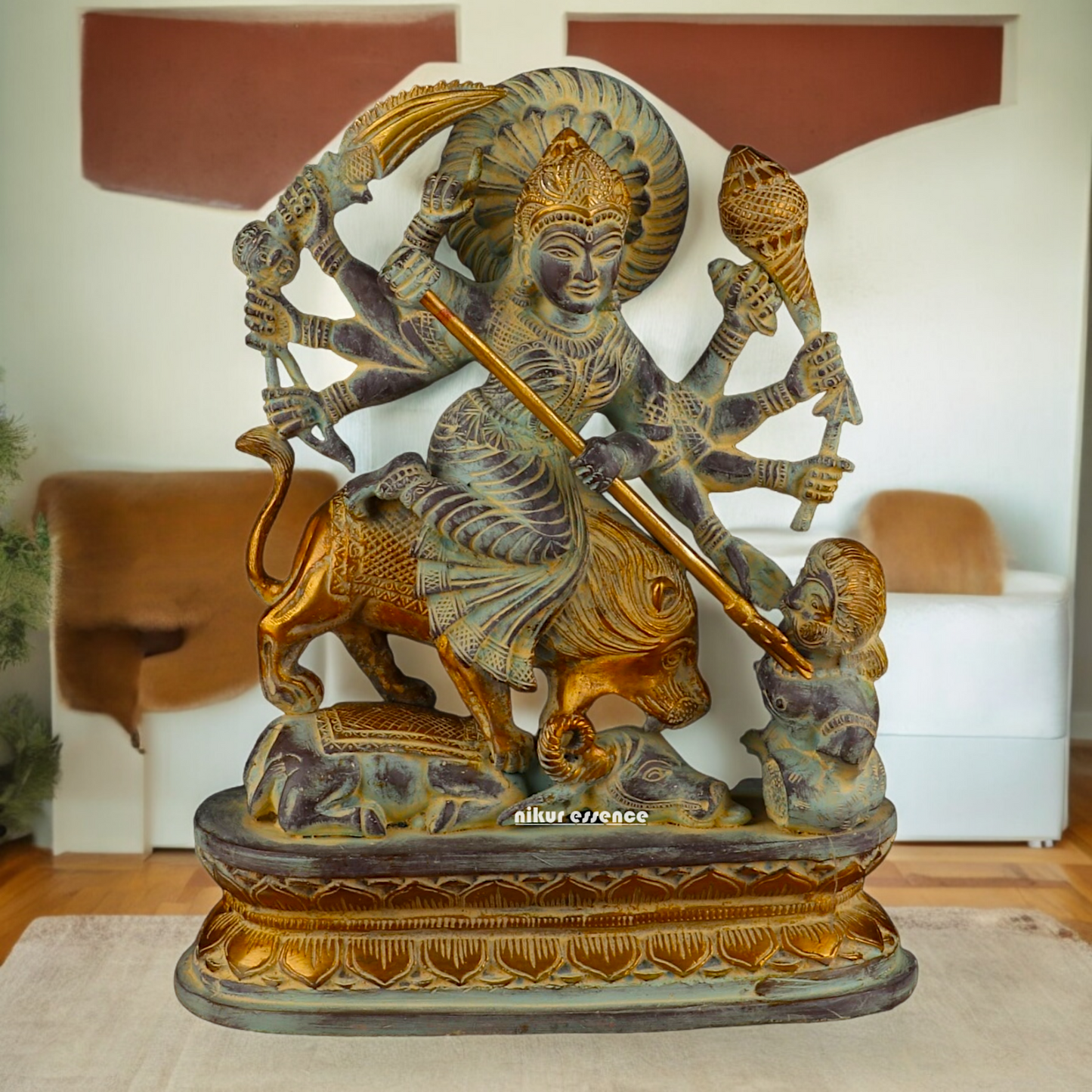 Buy Mahishasura Durga Brass Statue - 12.992 inches Nikuressence
