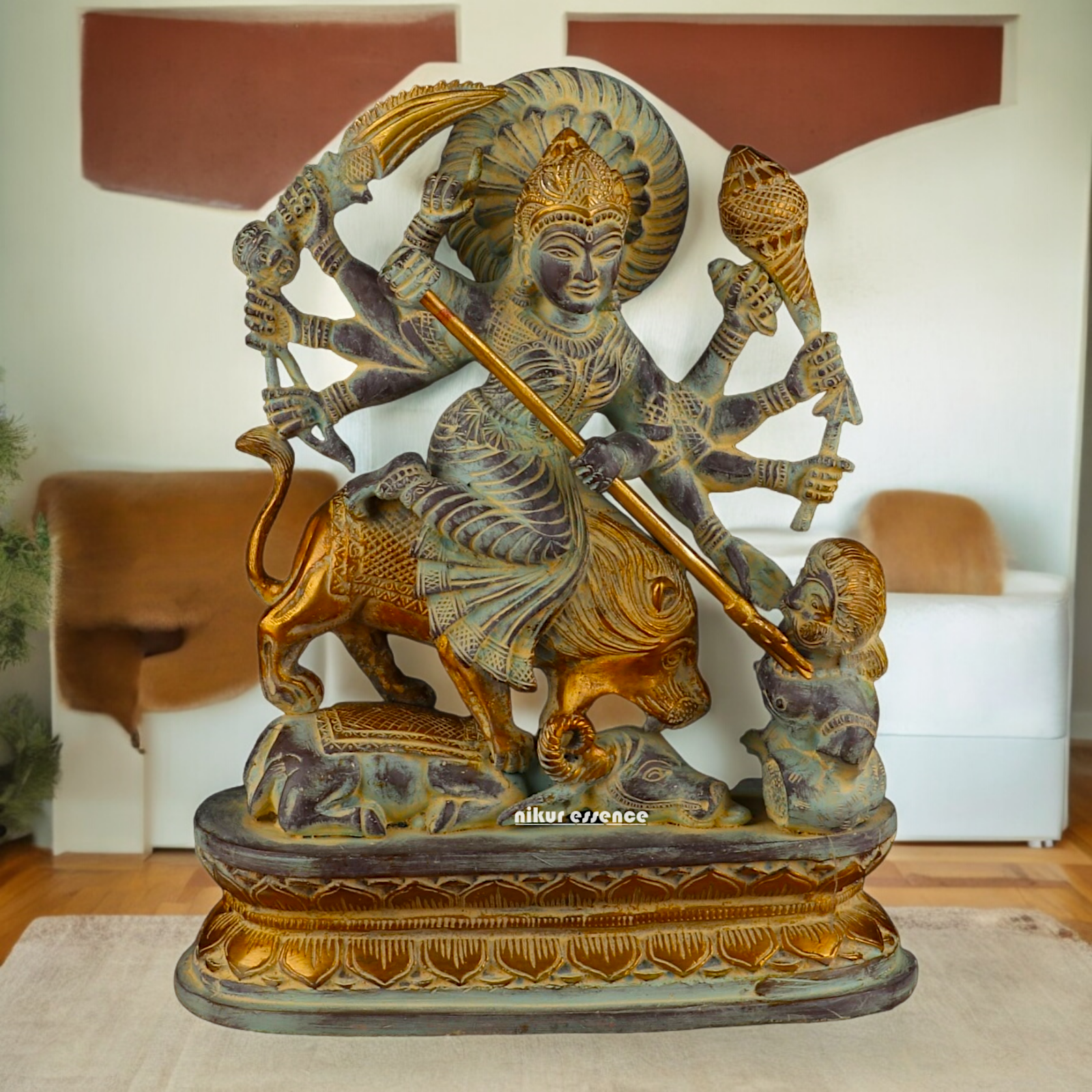 Buy Mahishasura Durga Brass Statue - 12.992 inches Nikuressence