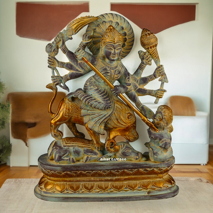 Buy Mahishasura Durga Brass Statue - 12.992 inches Nikuressence