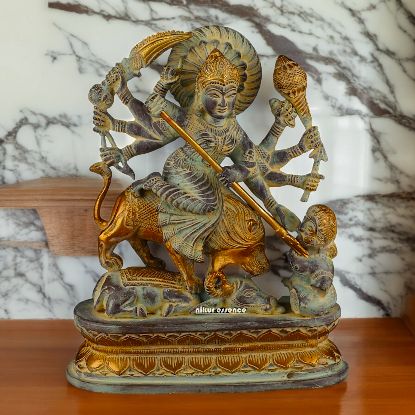 Buy Mahishasura Durga Brass Statue - 12.992 inches Nikuressence