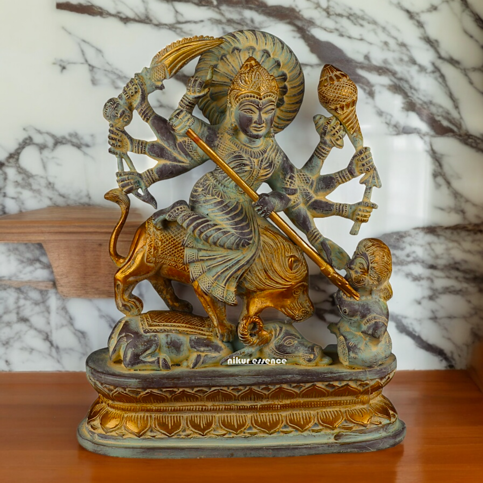 Buy Mahishasura Durga Brass Statue - 12.992 inches Nikuressence