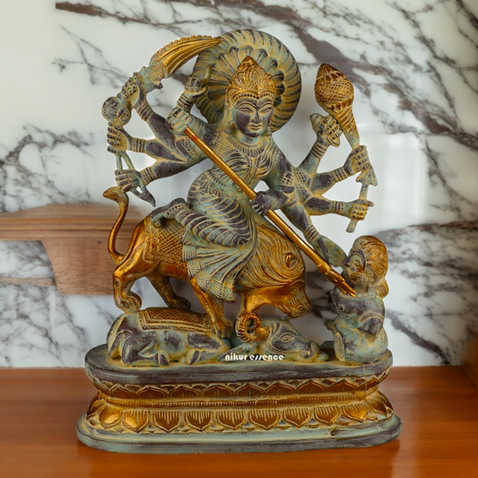 Buy Mahishasura Durga Brass Statue - 12.992 inches Nikuressence