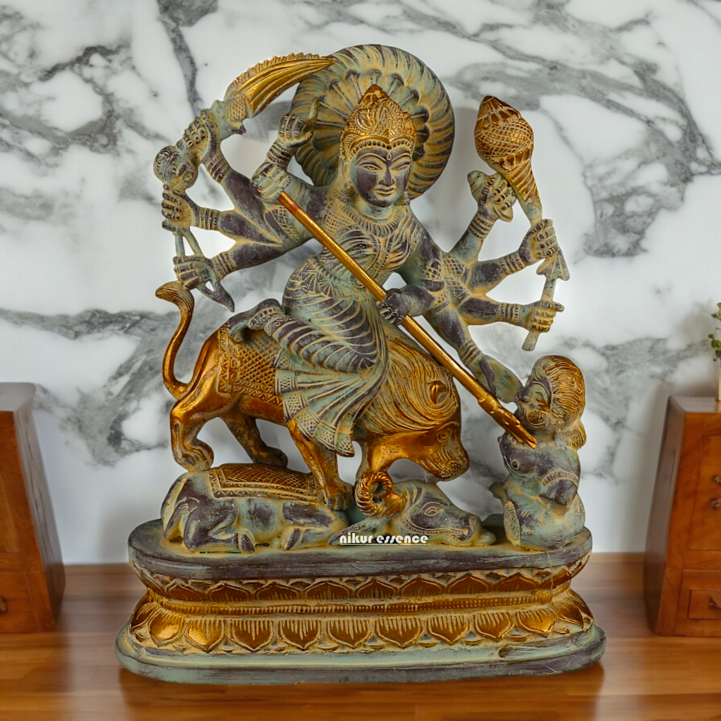 Buy Mahishasura Durga Brass Statue - 12.992 inches Nikuressence