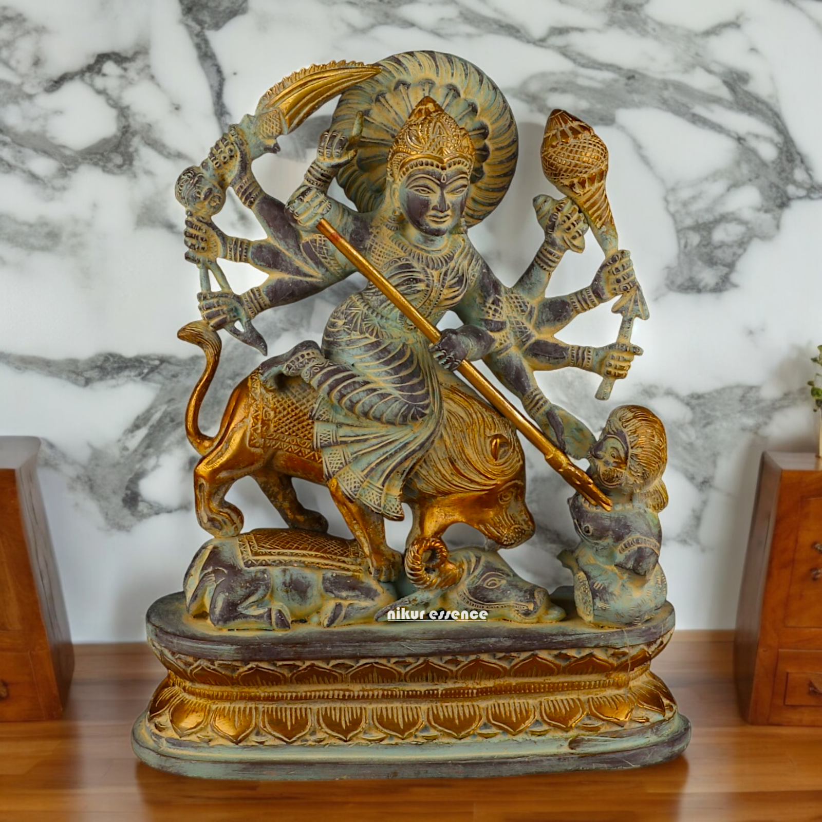 Buy Mahishasura Durga Brass Statue - 12.992 inches Nikuressence