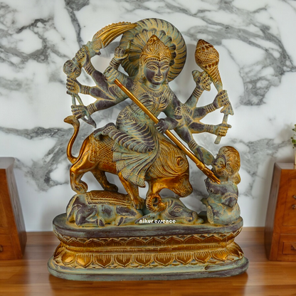 Buy Mahishasura Durga Brass Statue - 12.992 inches Nikuressence