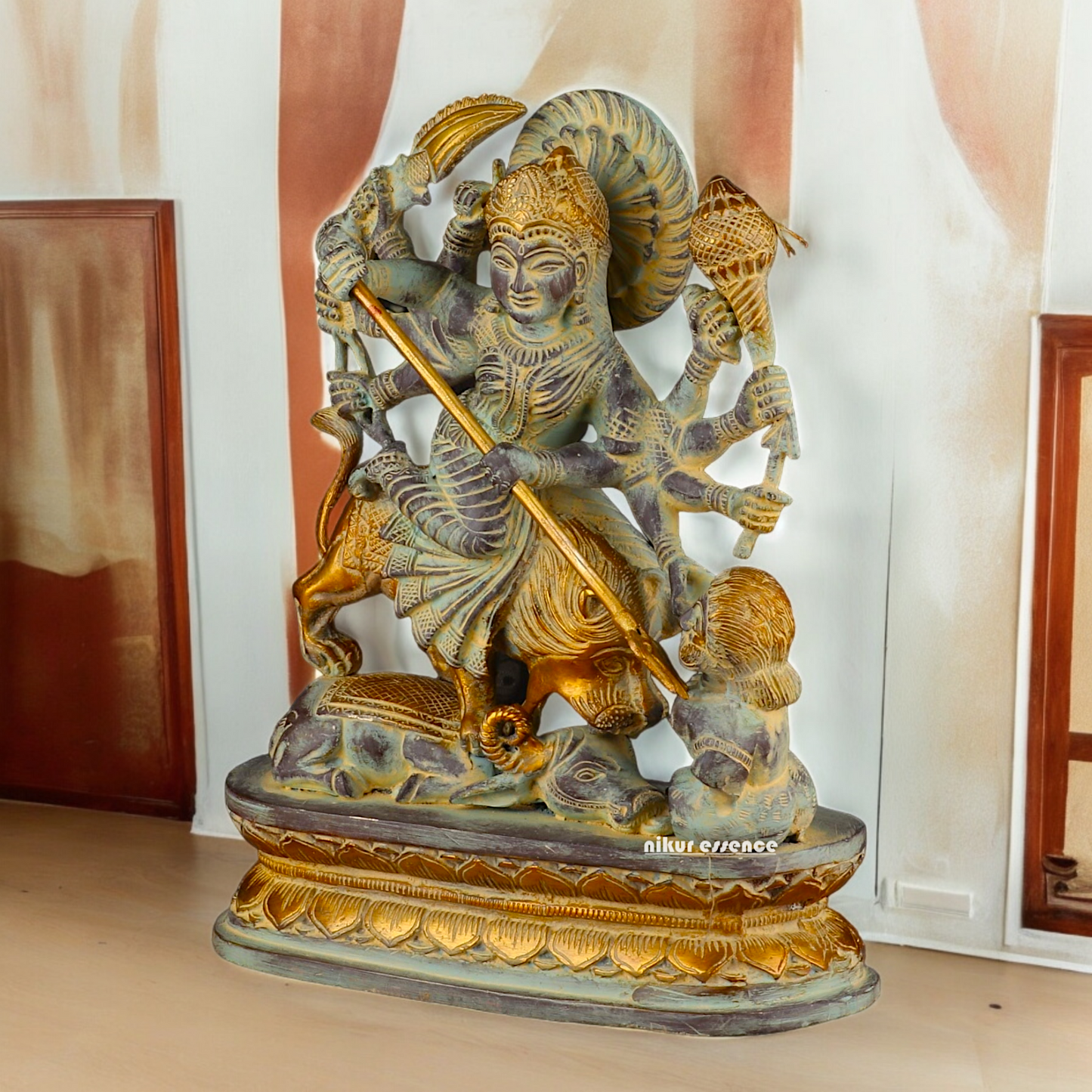 Buy Mahishasura Durga Brass Statue - 12.992 inches Nikuressence