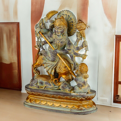 Buy Mahishasura Durga Brass Statue - 12.992 inches Nikuressence