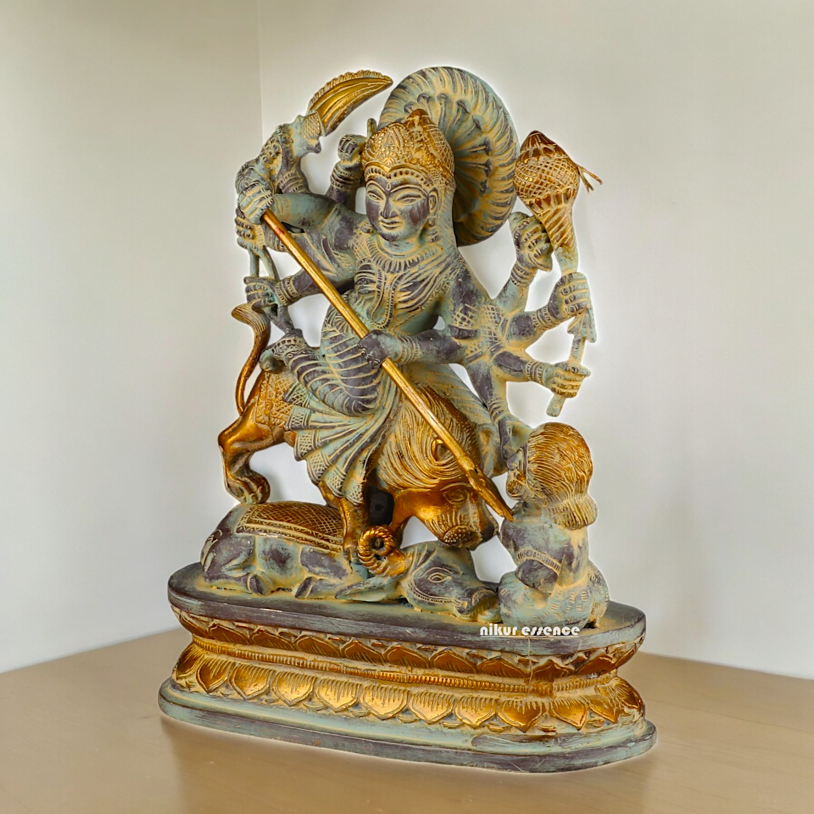 Buy Mahishasura Durga Brass Statue - 12.992 inches Nikuressence