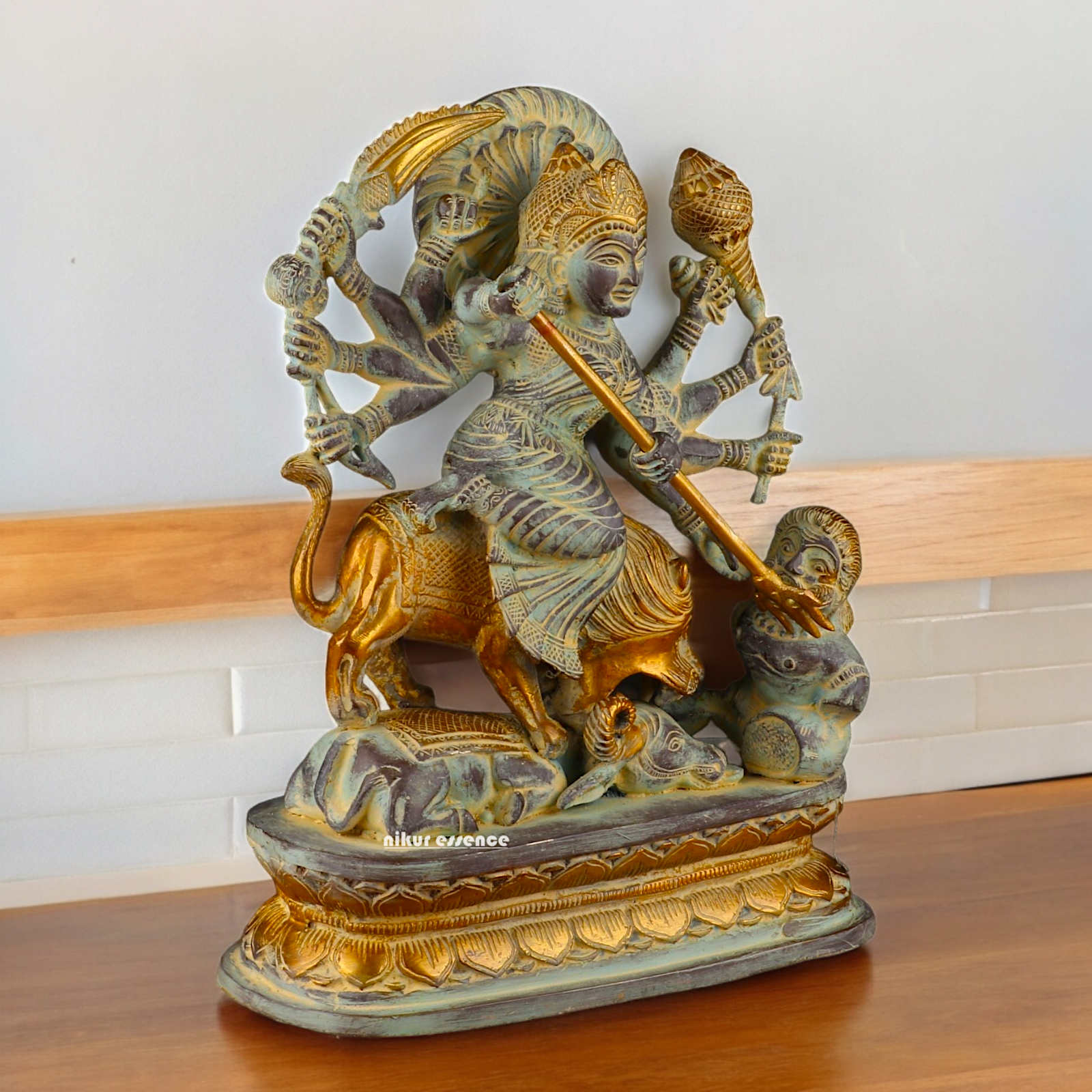Buy Mahishasura Durga Brass Statue - 12.992 inches Nikuressence