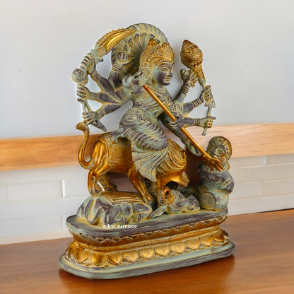 Buy Mahishasura Durga Brass Statue - 12.992 inches Nikuressence