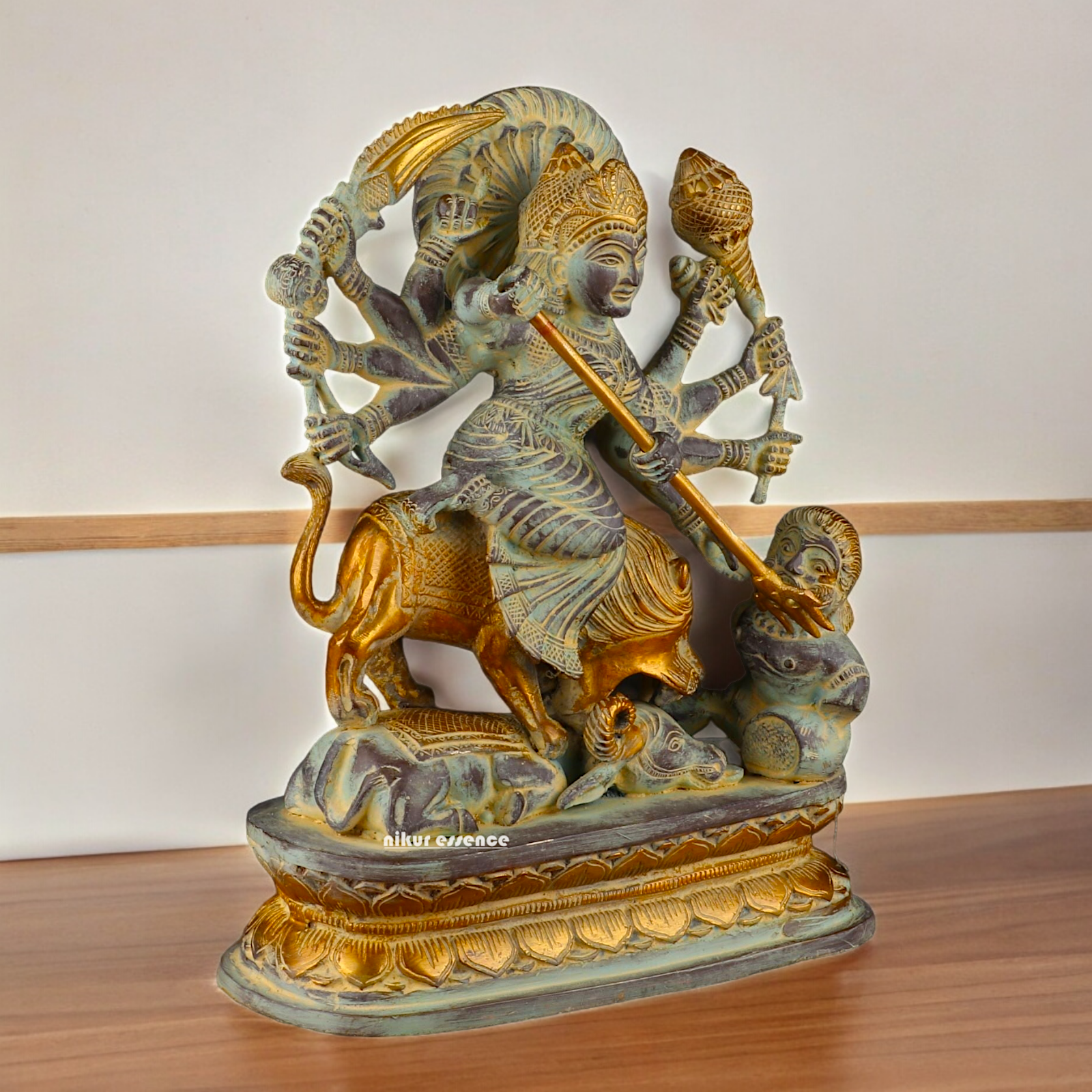 Buy Mahishasura Durga Brass Statue - 12.992 inches Nikuressence