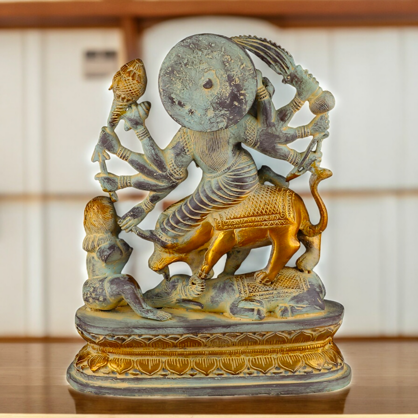 Buy Mahishasura Durga Brass Statue - 12.992 inches Nikuressence