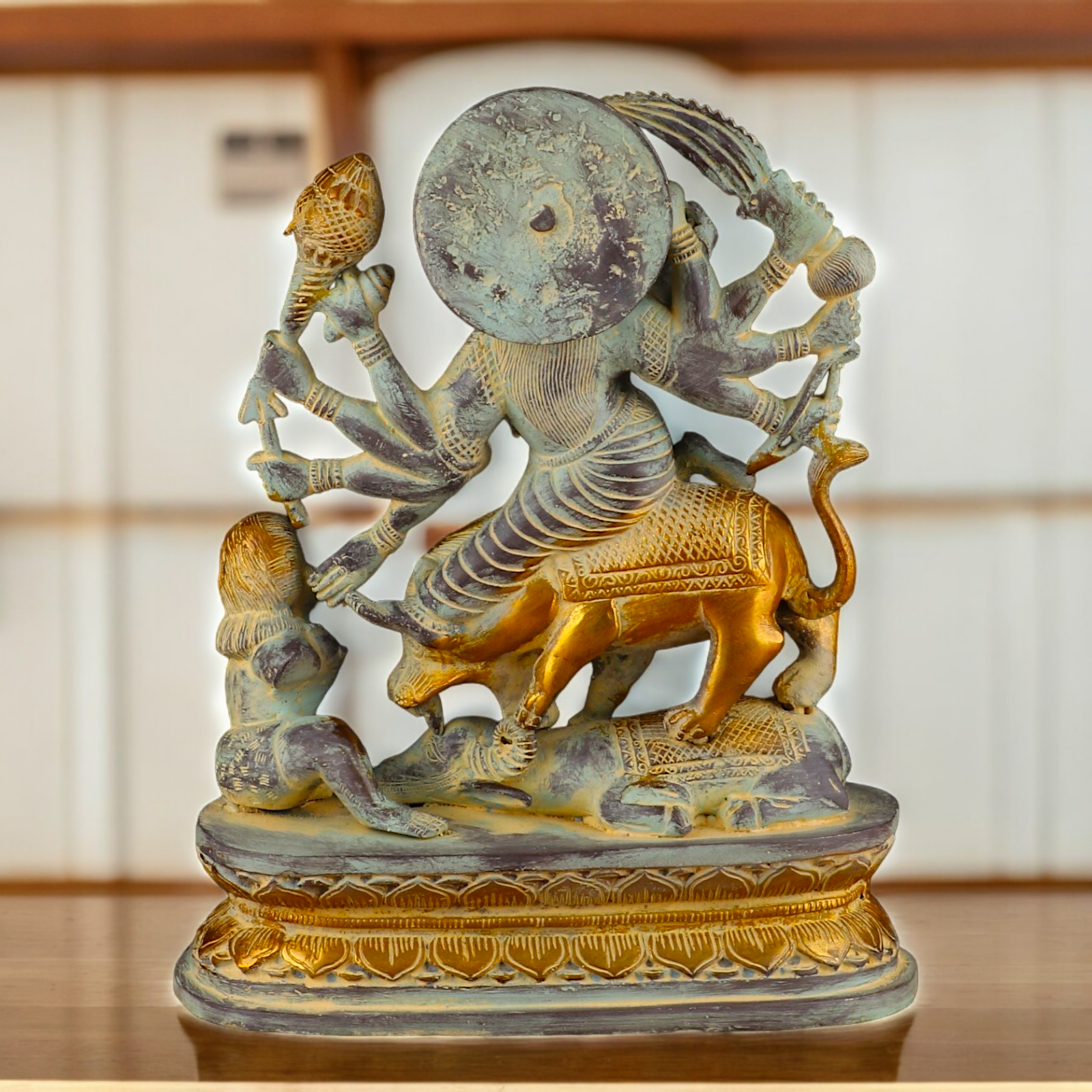 Buy Mahishasura Durga Brass Statue - 12.992 inches Nikuressence