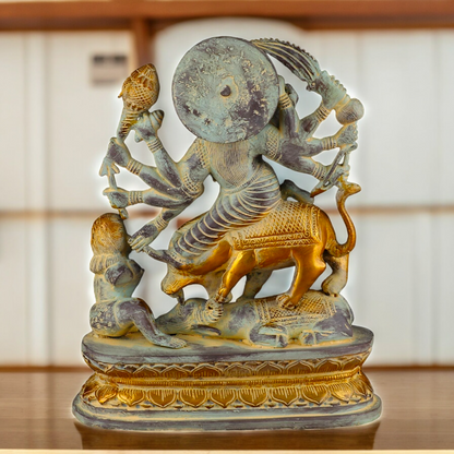 Buy Mahishasura Durga Brass Statue - 12.992 inches Nikuressence