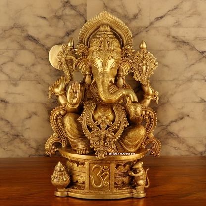 Solid Brass Ganesh Seated Idol - 23 inches Nikuressence
